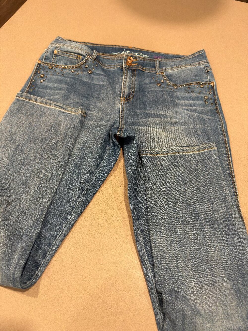 INC Denim Boyfriend Regular Fit Embellished Jeans.    (A)